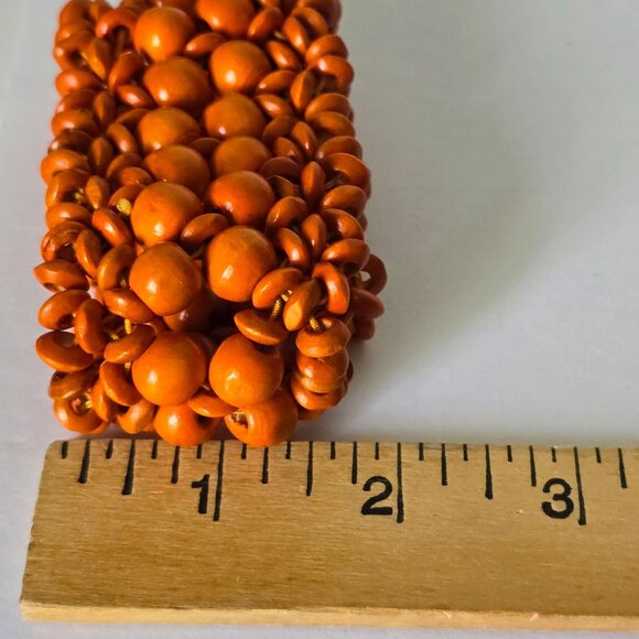Stretch Bracelet Women Orange Handmade Vibrant Colorful Beaded Wooden Wood Boho - Picture 6 of 12